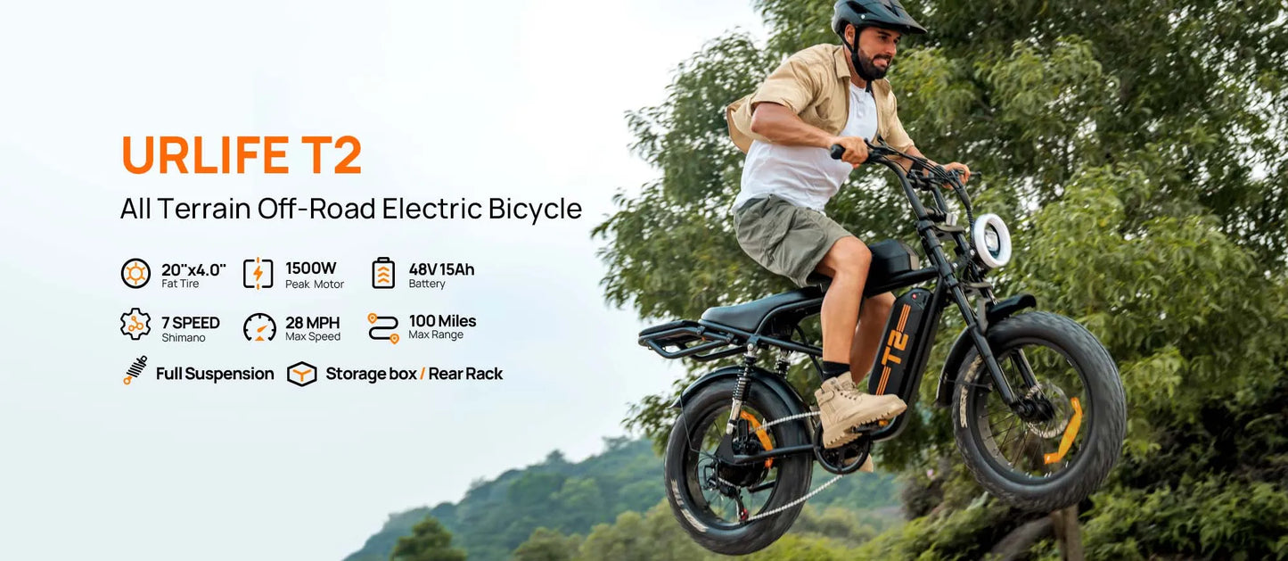 1500W Electric Mountain Bike 48V 100 Mile Range Fat Tire E-Bike