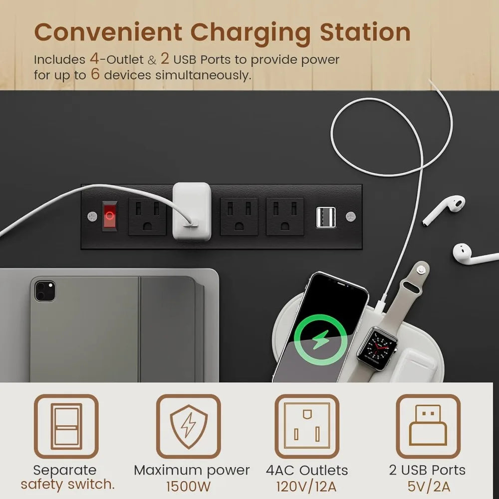 Farmhouse Executive Desk with Storage Drawers and Power Outlet