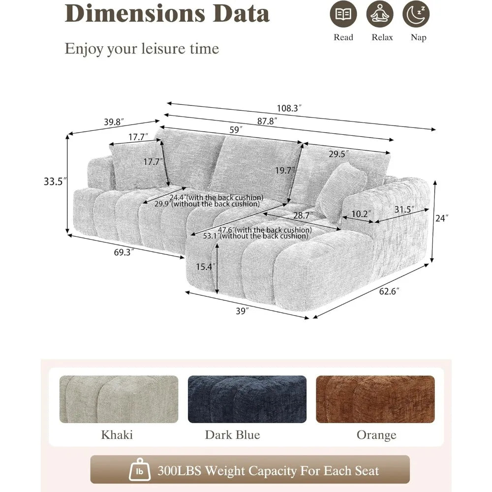 108 Inch Modular Cloud Sectional Couch L Shaped Sofa with Chaise