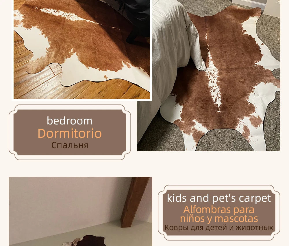 American Style Animal Print Faux Fur Cowhide Rug for Living Room Bedroom