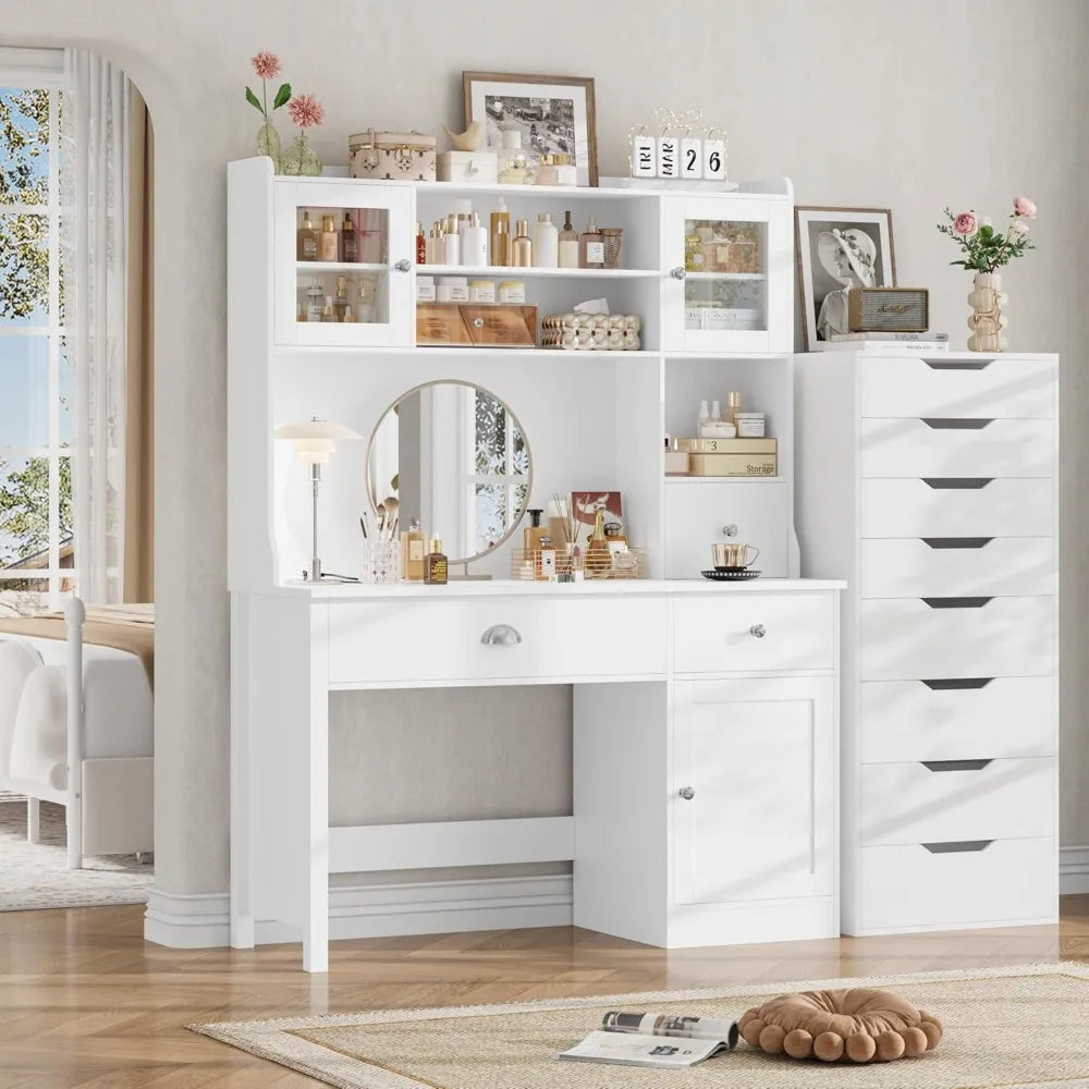 Tall White Dresser 8 Drawer Modern Chest of Drawers Storage Solution