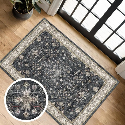 Boho Washable Entry Rug 2x3 Indoor Non Slip Rubber Backing Stain Resistant