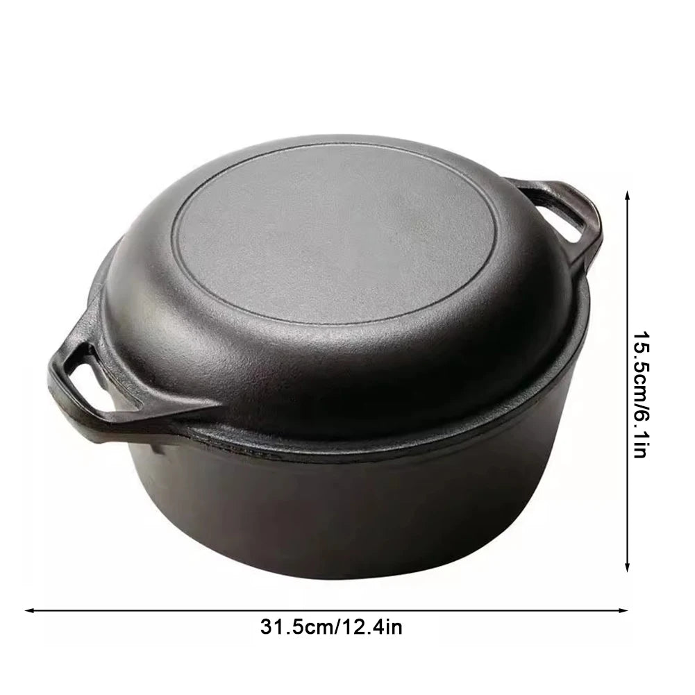 2 in 1 Cast Iron Dutch Oven Skillet Pot Set for Baking Camping BBQ