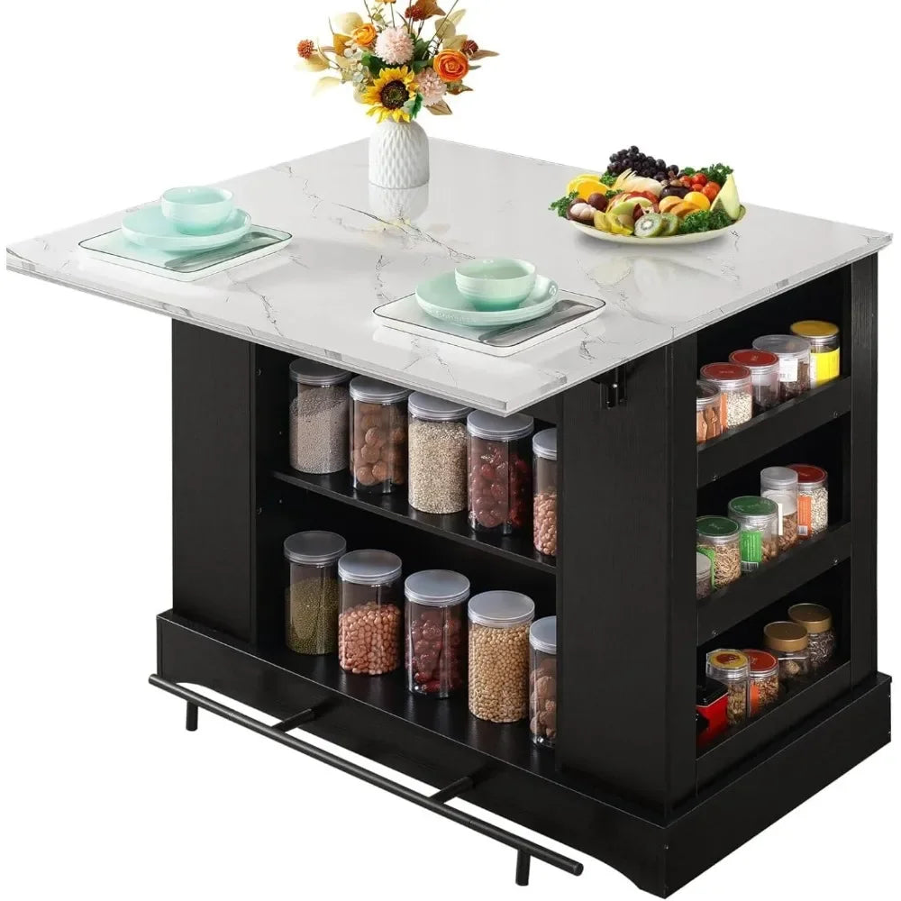 Large Kitchen Island with Storage Power Outlet Adjustable Shelves