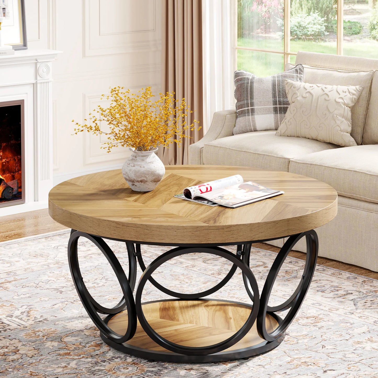 Ljustra Modern Round Coffee Table 31.7 Inch Industrial Design