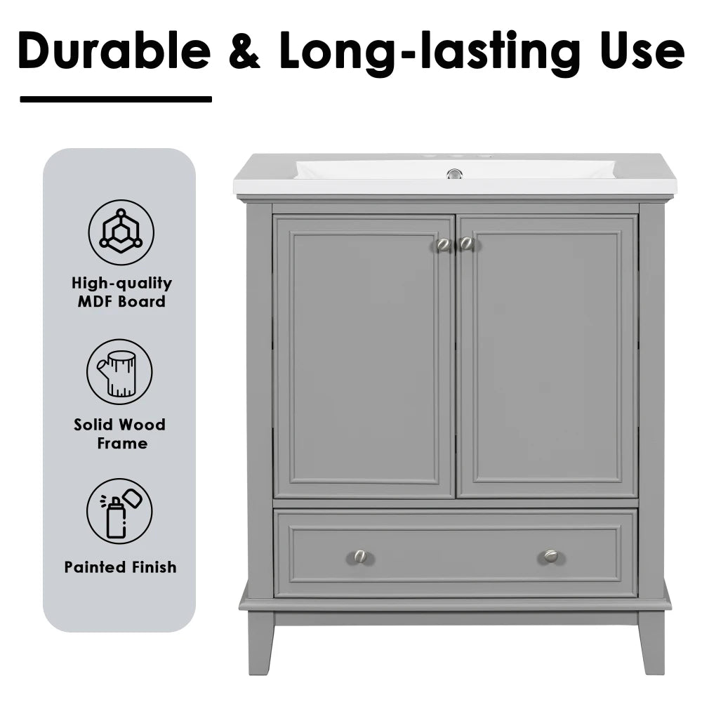 30 Bathroom Vanity Sink Combo Solid Wood MDF Cabinet Storage Modern