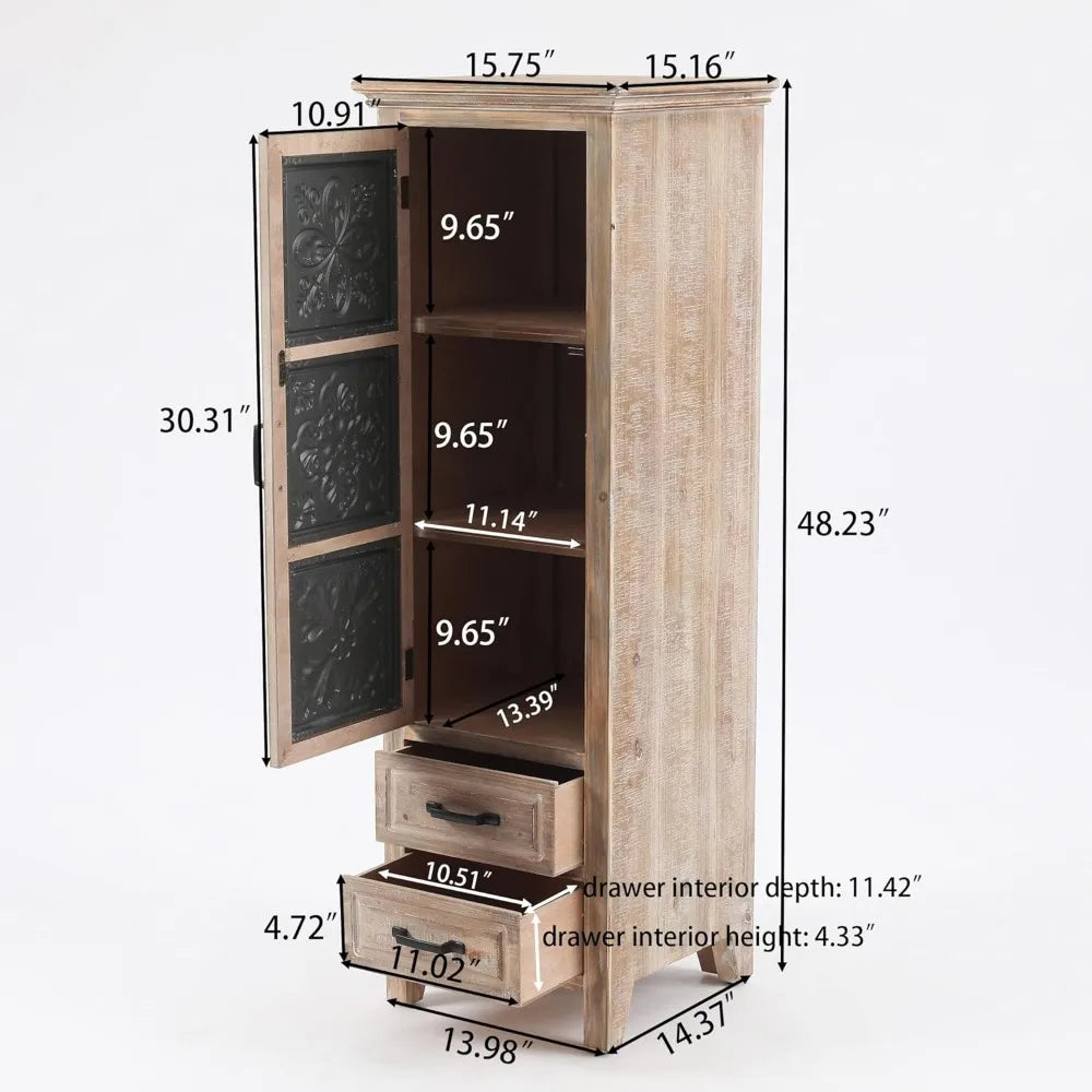 Rustic Tall Storage Cabinet Sideboard Buffet Home Decor Organizer