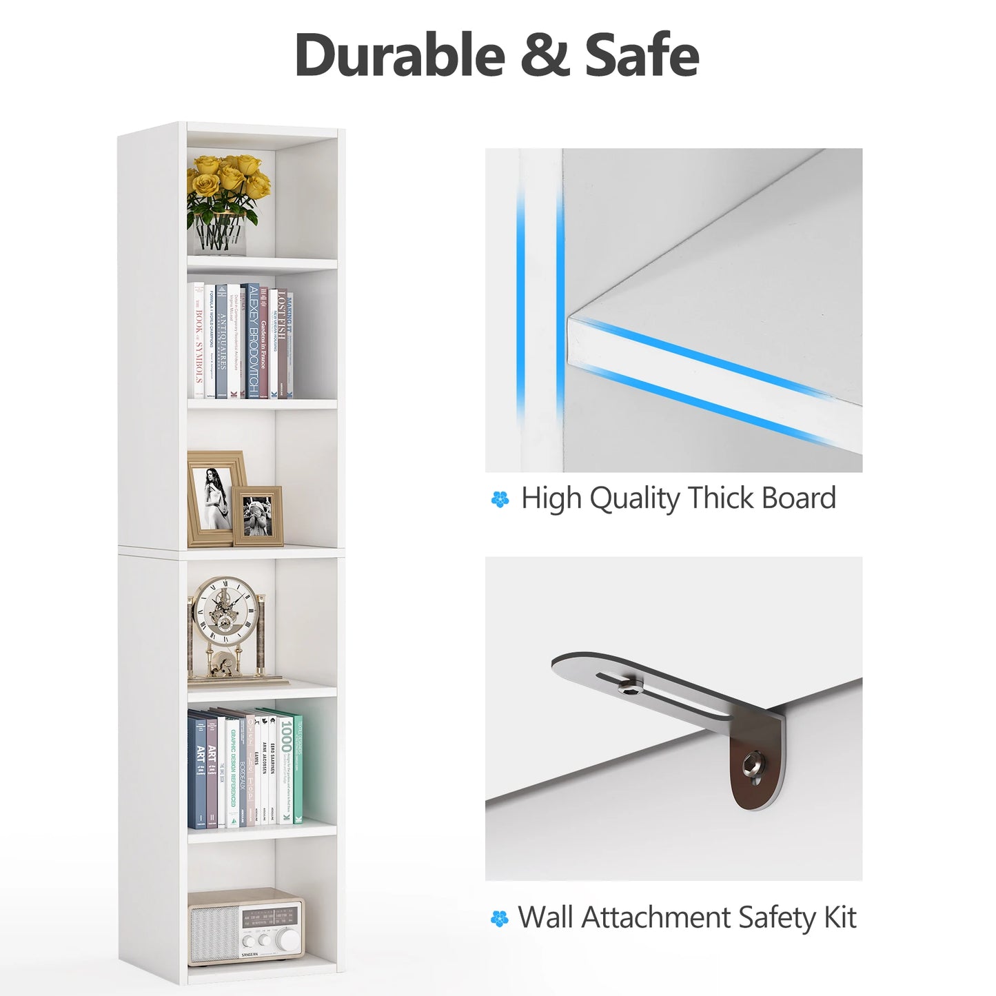 Ljustra 70.9 Inch Tall Narrow Bookcase Modern White Corner Storage Shelf