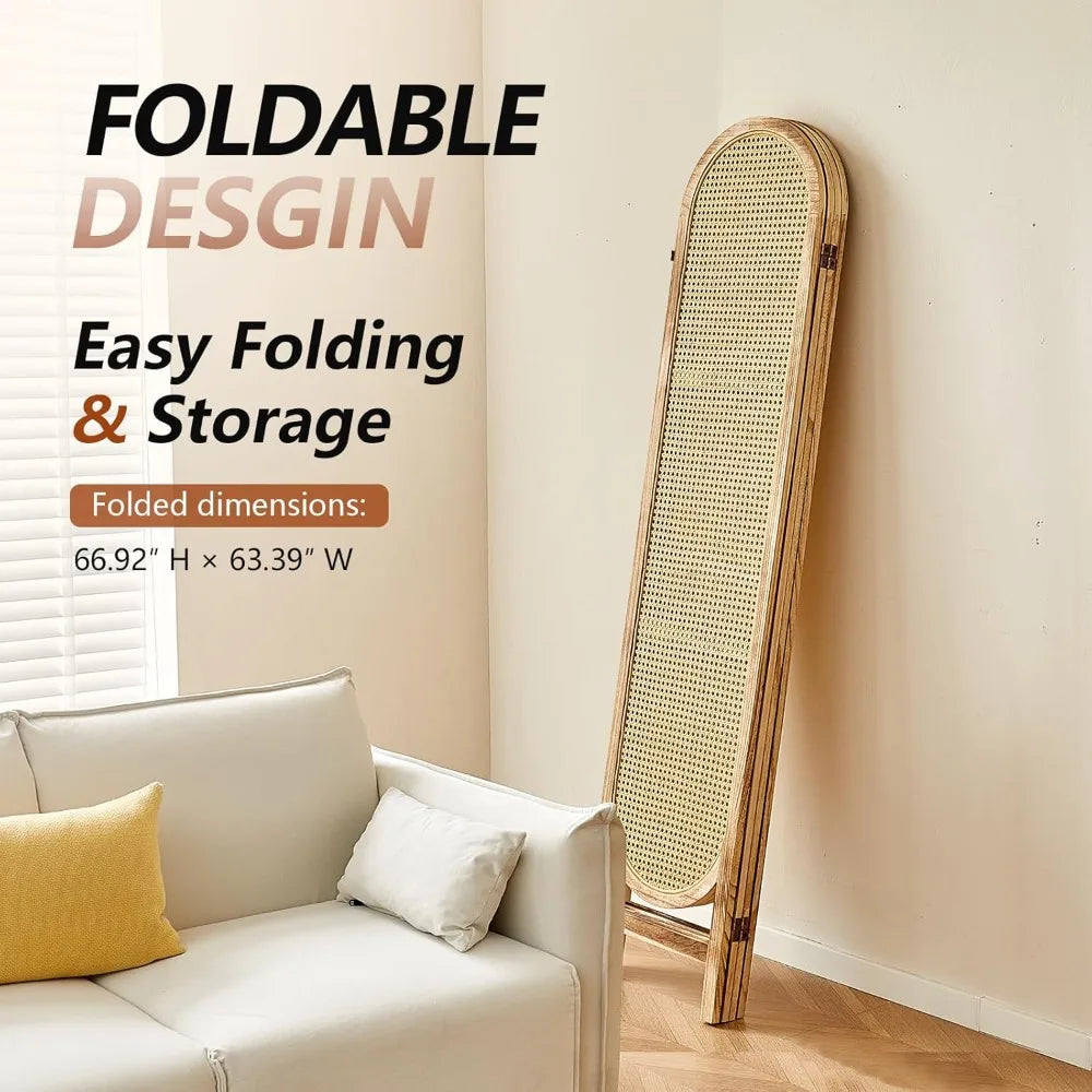4 Panel Foldable Room Divider Screen Portable Rattan Privacy Divider