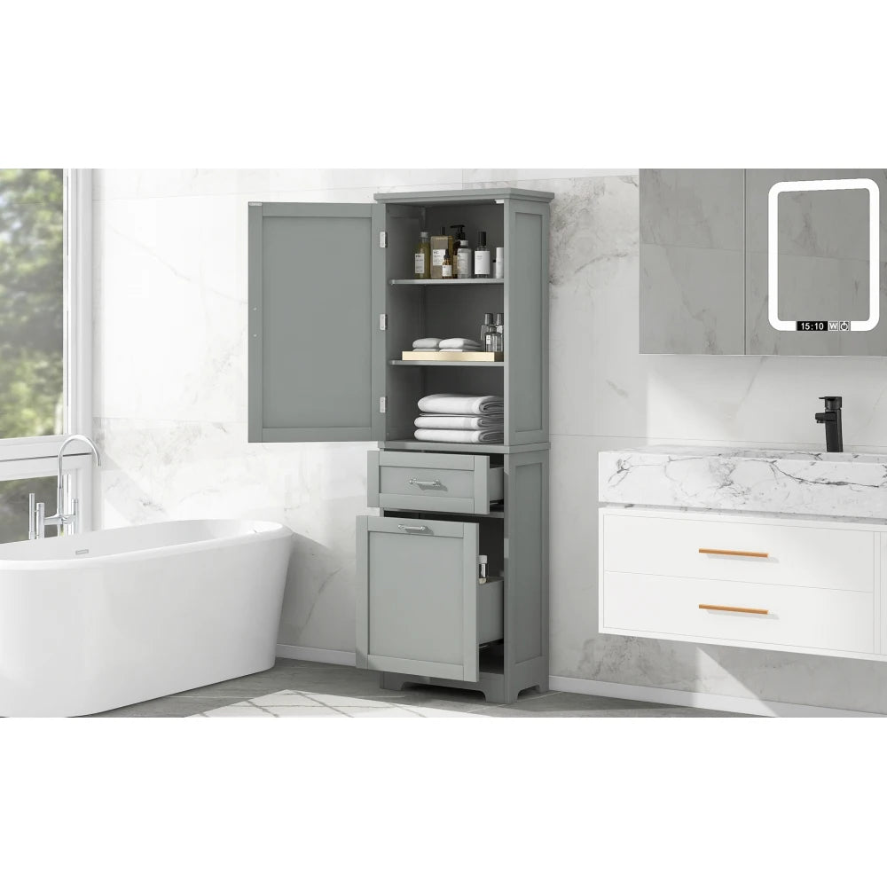 Tall Bathroom Storage Cabinet Freestanding with Adjustable Shelf and Drawers