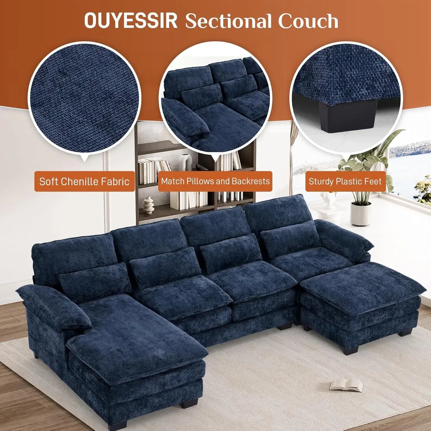 Ljustra U Shape Sectional Sofa Cloud Couch Living Room Comfy Modular Sofa