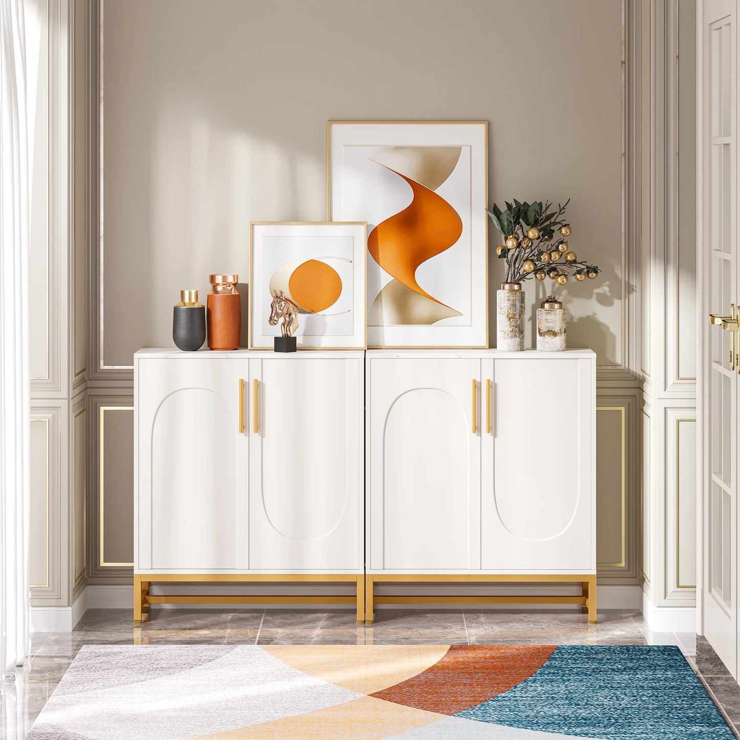 Ljustra Modern Sideboard Buffet Cabinet with 4 Doors Adjustable Shelves