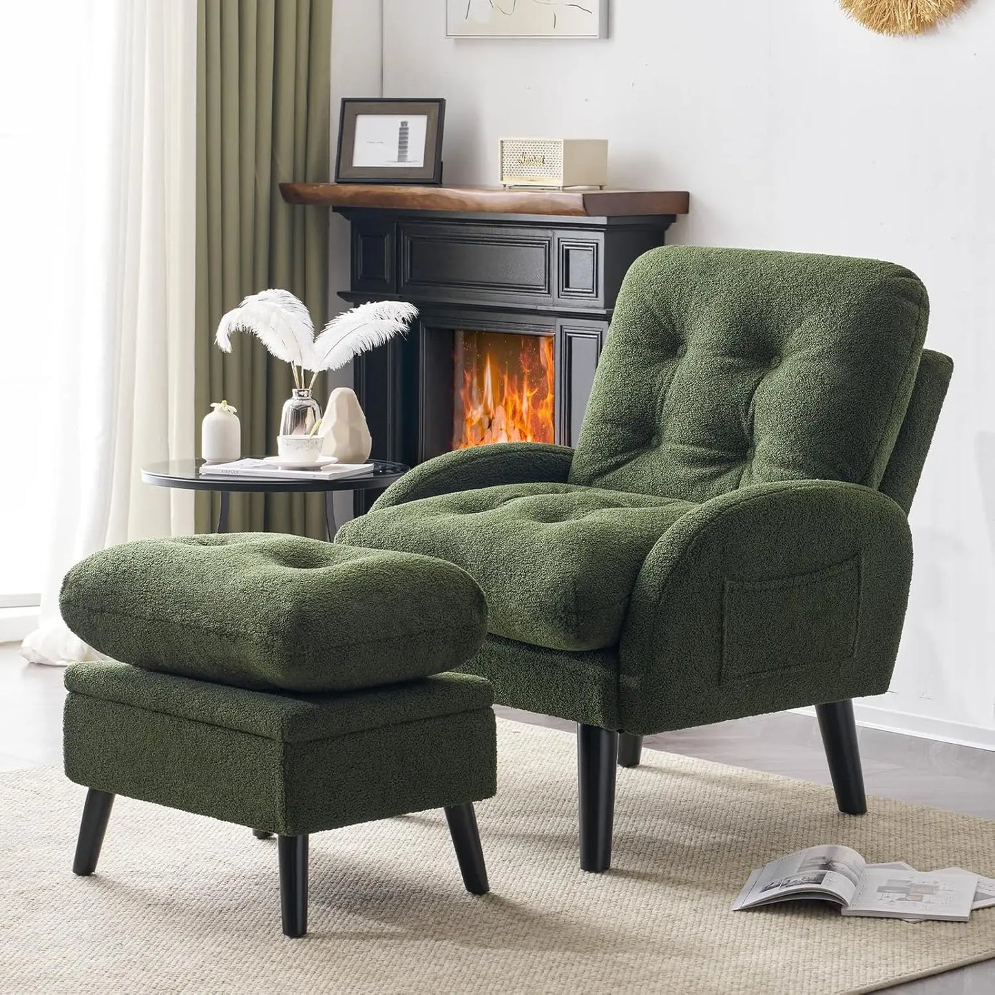 Accent Chair with Ottoman Adjustable Backrest Storage Comfy Armchair