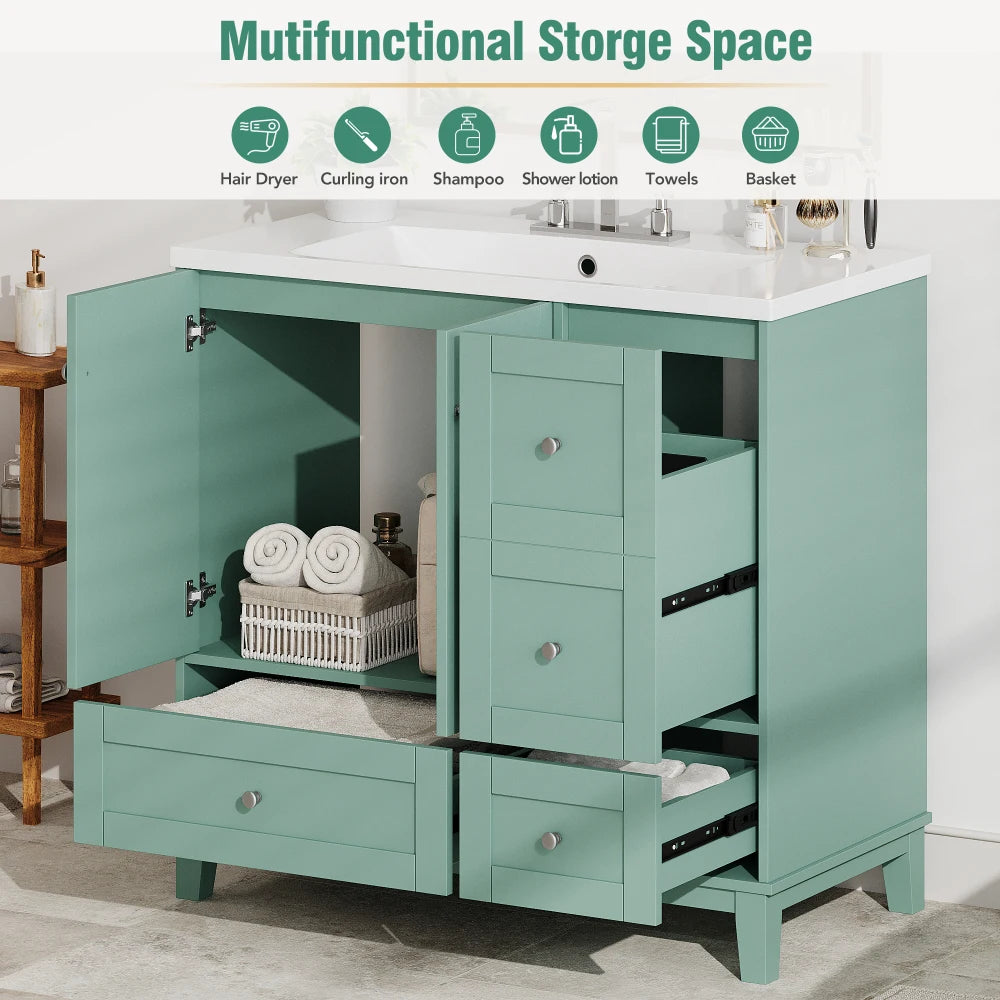 36 Inch Modern Bathroom Vanity with USB Charging and Ample Storage