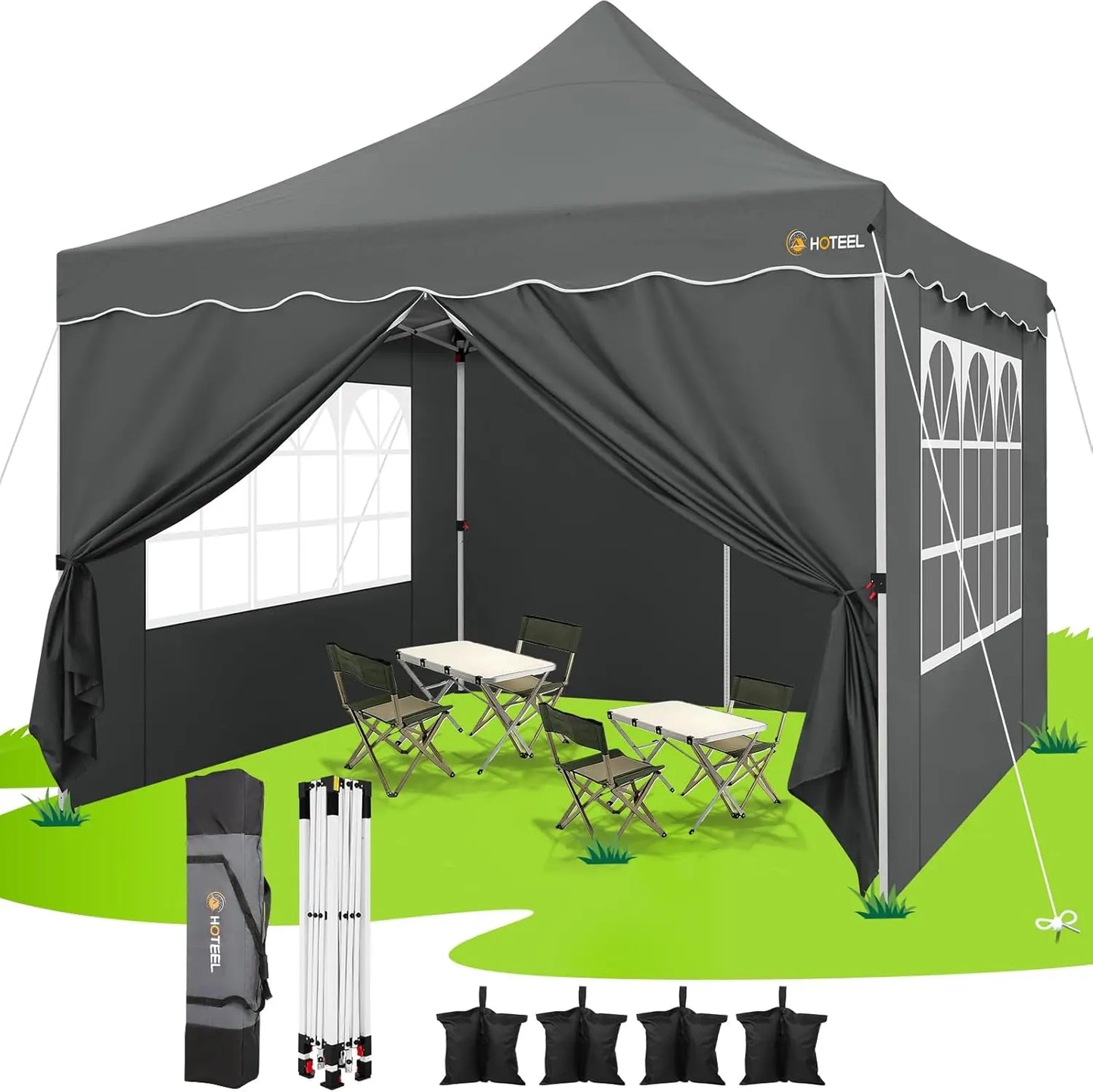 10x20 Pop Up Canopy Tent Waterproof Easy Setup with Sidewalls Sandbags