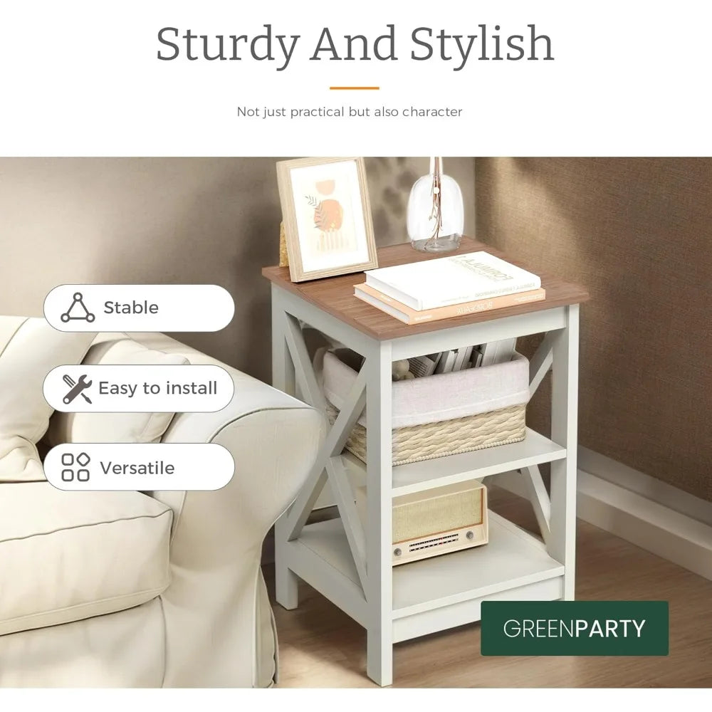 Ljustra 3-Tier End Table Side Table Storage Shelf Small Coffee Table
