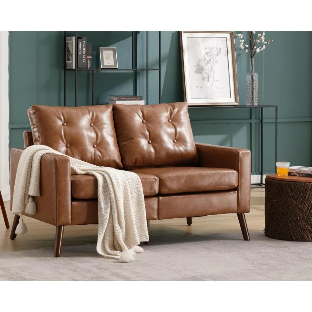 Ljustra 53" W Faux Leather Loveseat Sofa Button Tufted Mid Century Modern