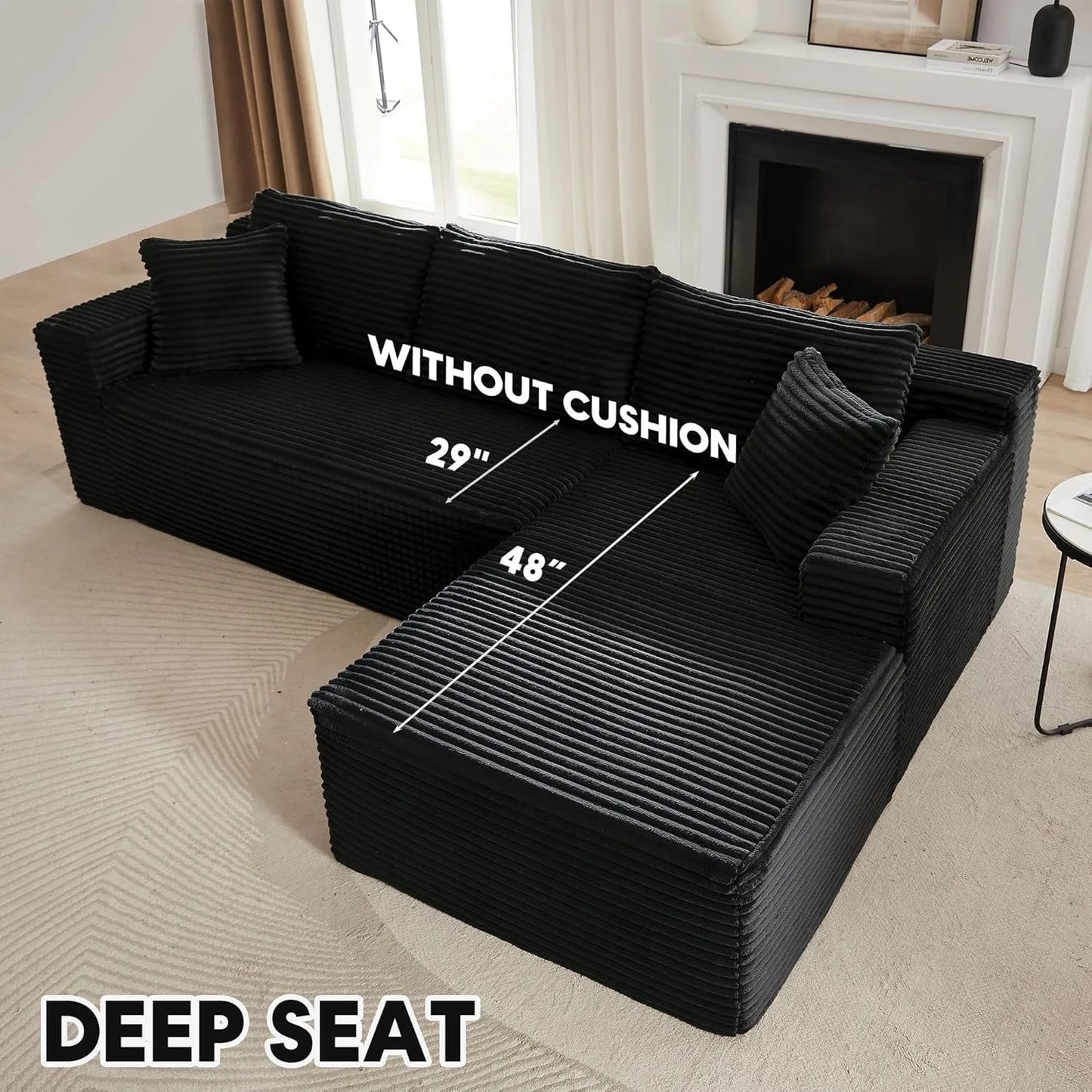 Modern L-Shape Modular Sectional Sofa Deep Seat Corduroy Couch
