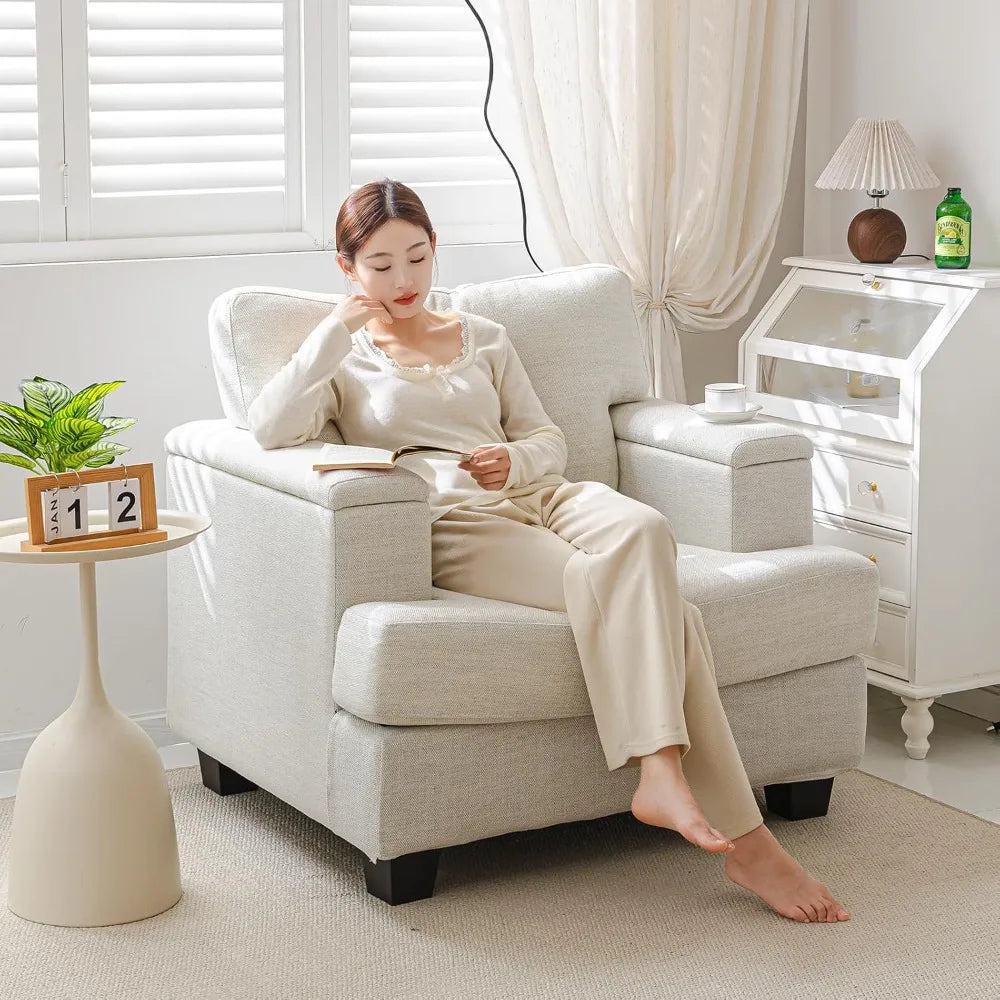 Oversized Accent Chair with Armrest Storage Deep Comfy Reading Chair