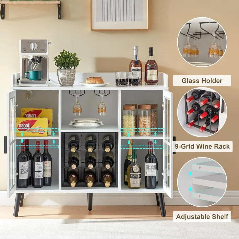 LED Wine Bar Cabinet with Storage Coffee Bar and USB Outlets