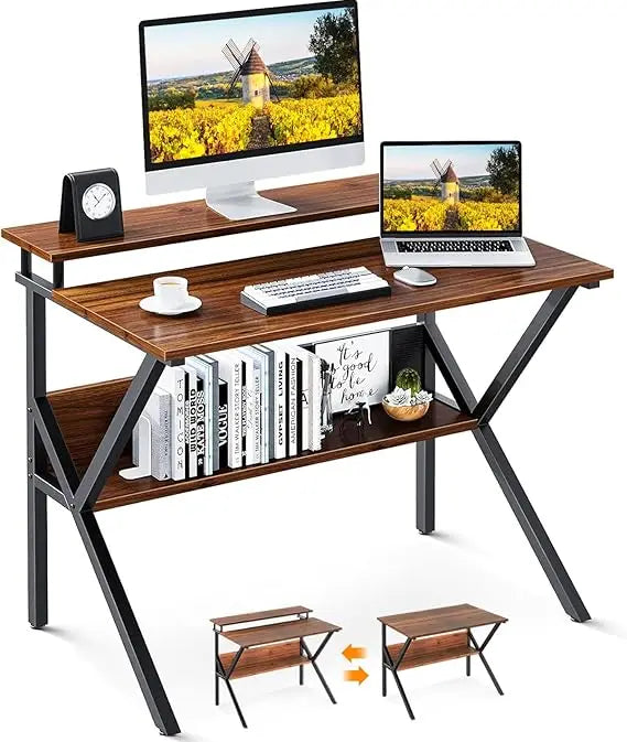 Compact 27.5 Inch Computer Desk with Monitor Stand for Small Spaces