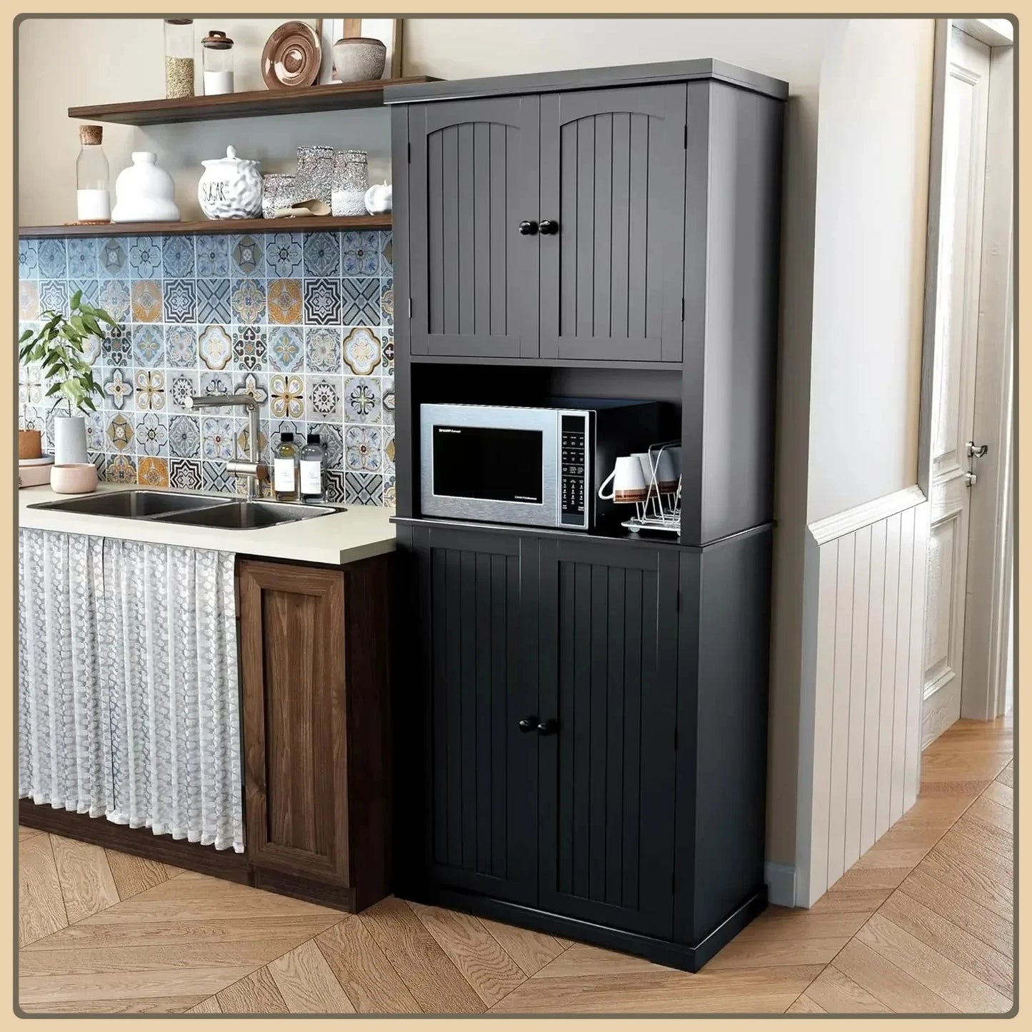 72 Inch Kitchen Pantry Storage Cabinet Freestanding Hutch Utility Cupboard