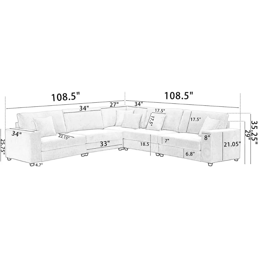 L Shaped Couch Oversized Sectional Sofa Set Deep Seat 5 Pillows