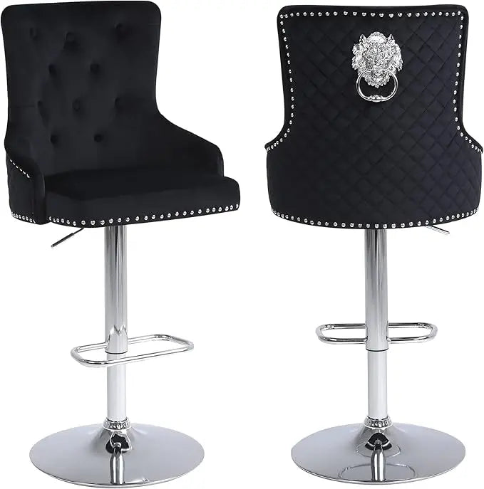 Velvet Gold Barstools Set of 2 Adjustable Swivel Modern High Back