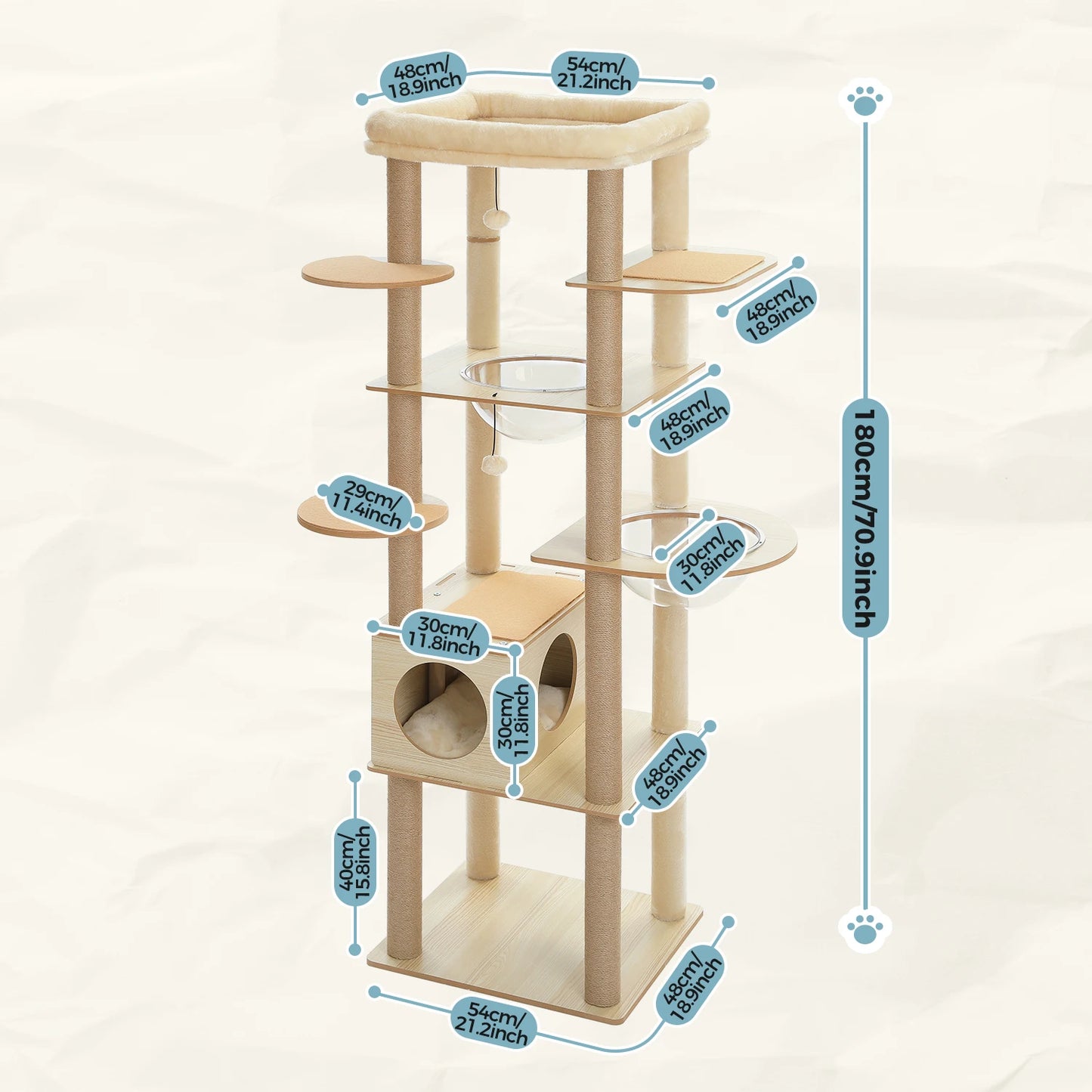 Multi-Level Cat Tree Indoor Wood Tower with Hammock Scratching Posts