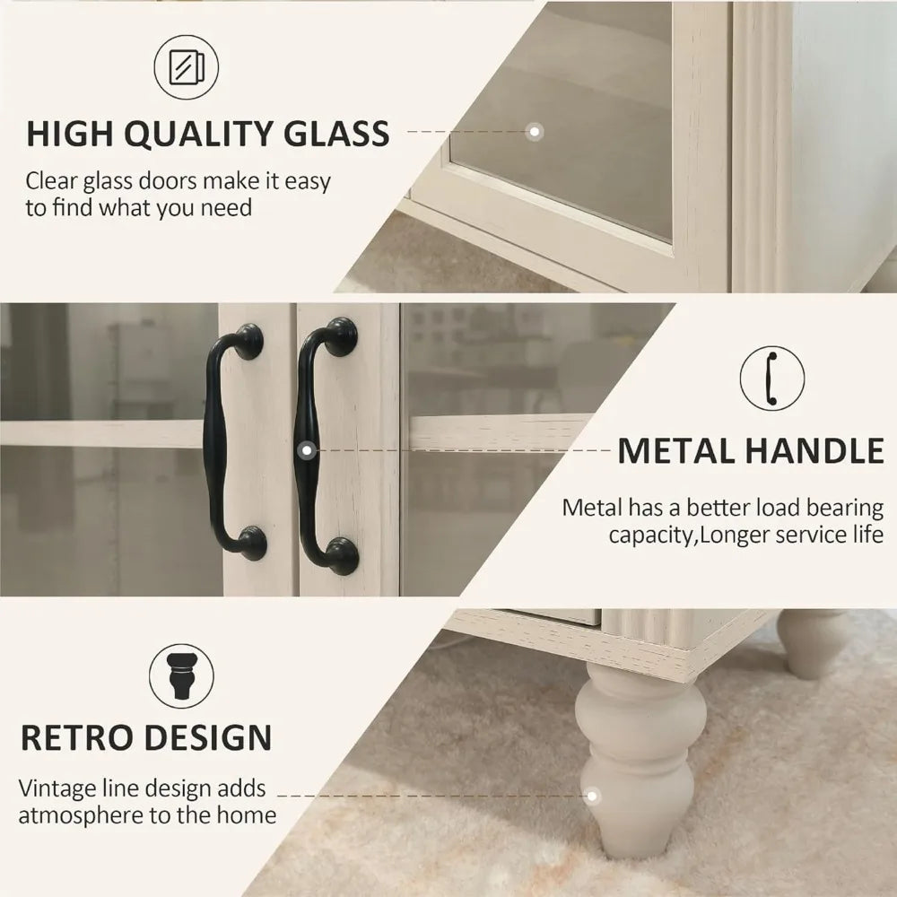 Sideboard Buffet Cabinet with Glass Doors Adjustable Shelves Modern Storage