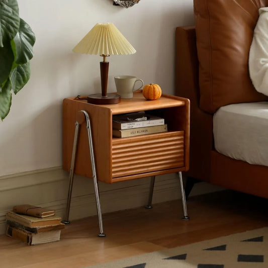 Solid Cherry Wood Nightstand Bedside Table Mid Century Modern Storage