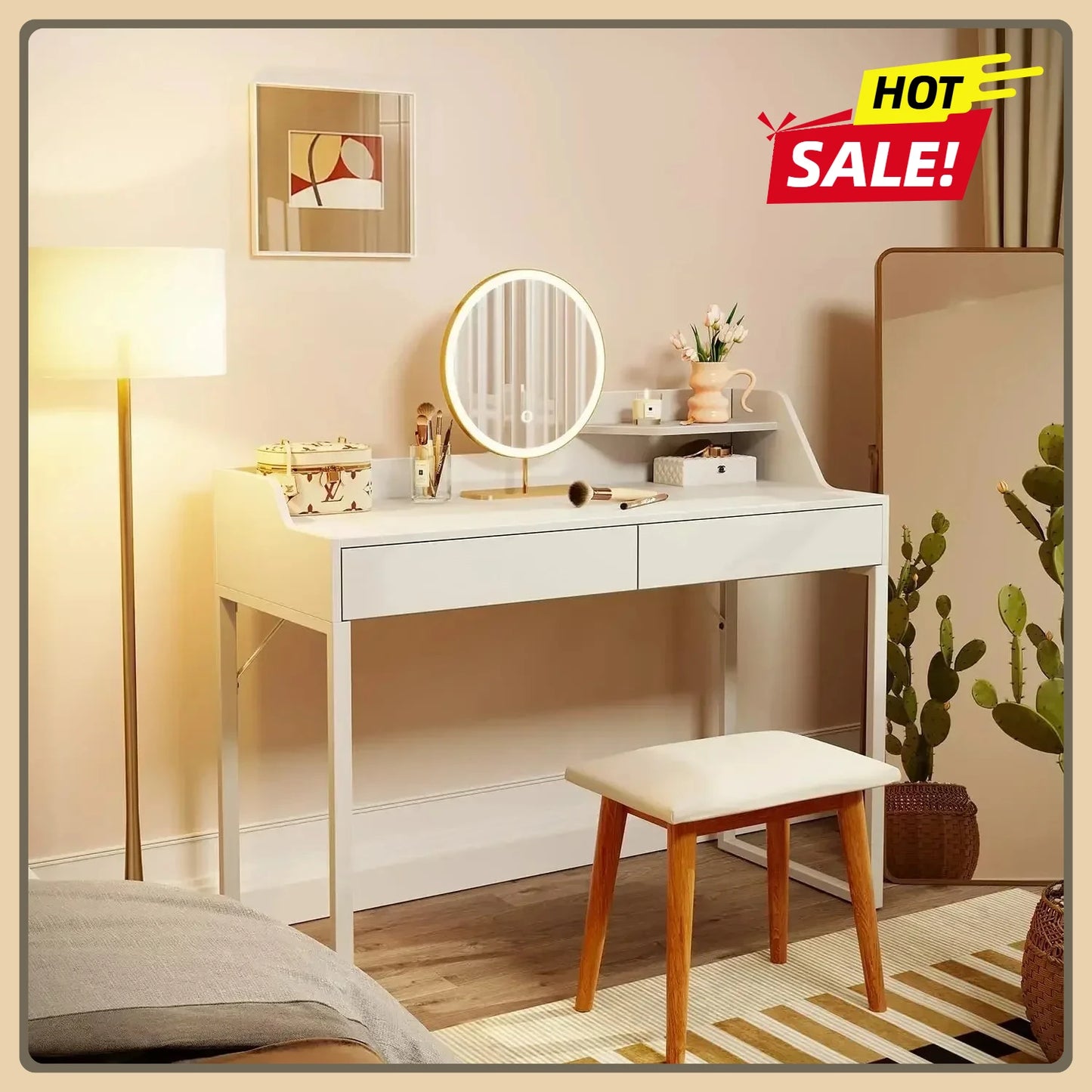 40 Inch Modern Vanity Desk Computer Home Office Study Table with Drawers