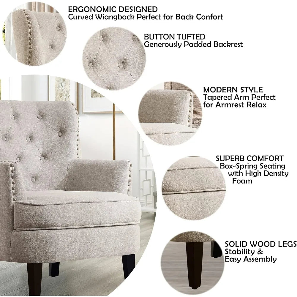 Accent Chair Ottoman Set Mid-Century Modern Upholstered Living Room Chair