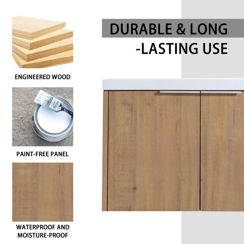 30 Inch Wall Mounted Bathroom Vanity With Sink and Side Cabinet