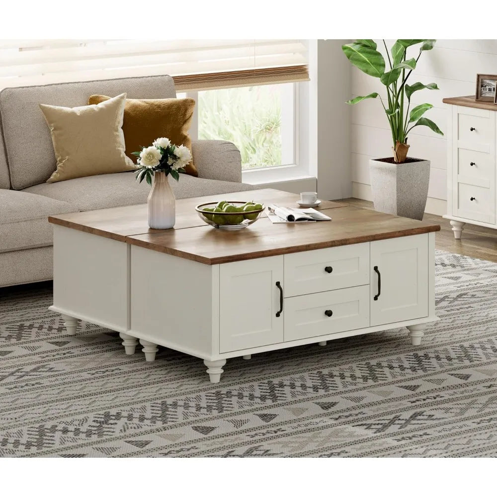 White Coffee Table Set of 2 Modern Storage Center Tables for Living Room