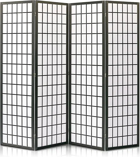 Classic Japanese Screen Room Divider Portable 4-Panel Folding Divider