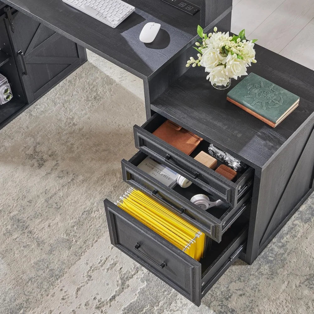 Modern Farmhouse Home Office Desk with File Cabinet 67 Inch