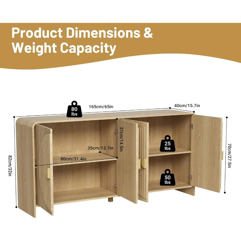 Modern 65" Sideboard Buffet Storage Cabinet with Adjustable Shelves