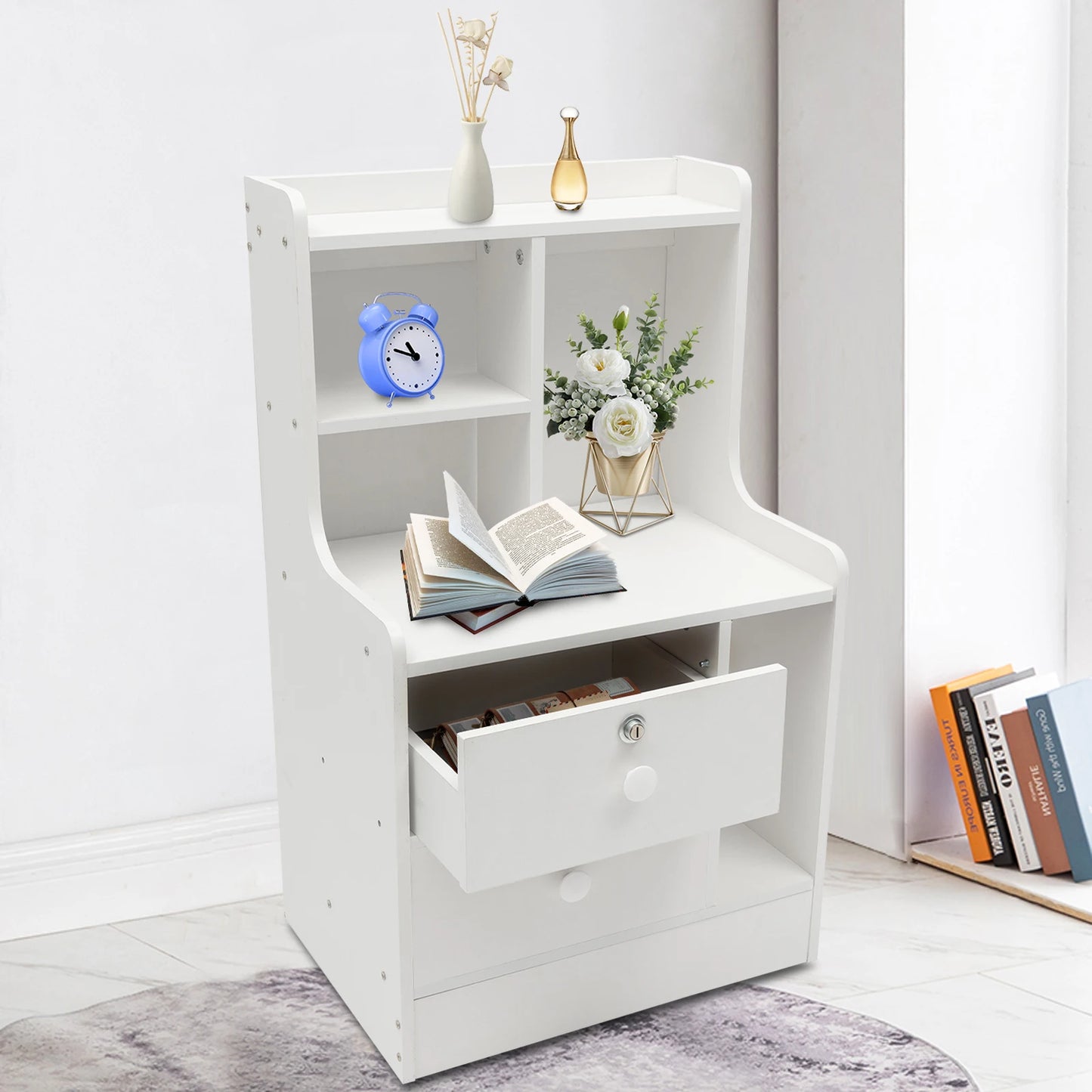 Modern Minimalist Nightstand Bedside Table with 2 Drawers Storage