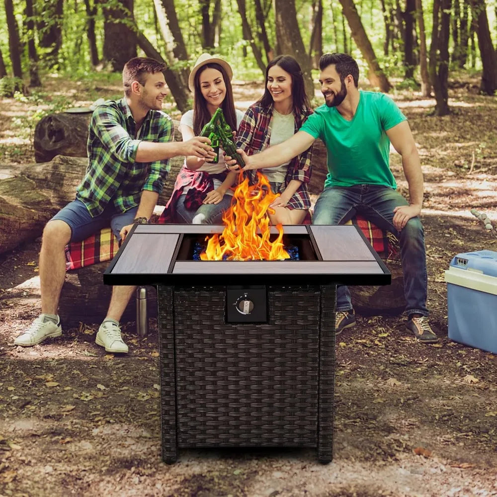 Propane Fire Pit 30 Inch Outdoor Gas Fire Table with Fire Glass Cover