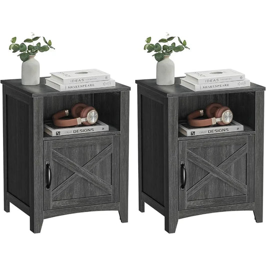 Farmhouse Nightstand Set of 2 with Barn Door Stylish Bedside Tables