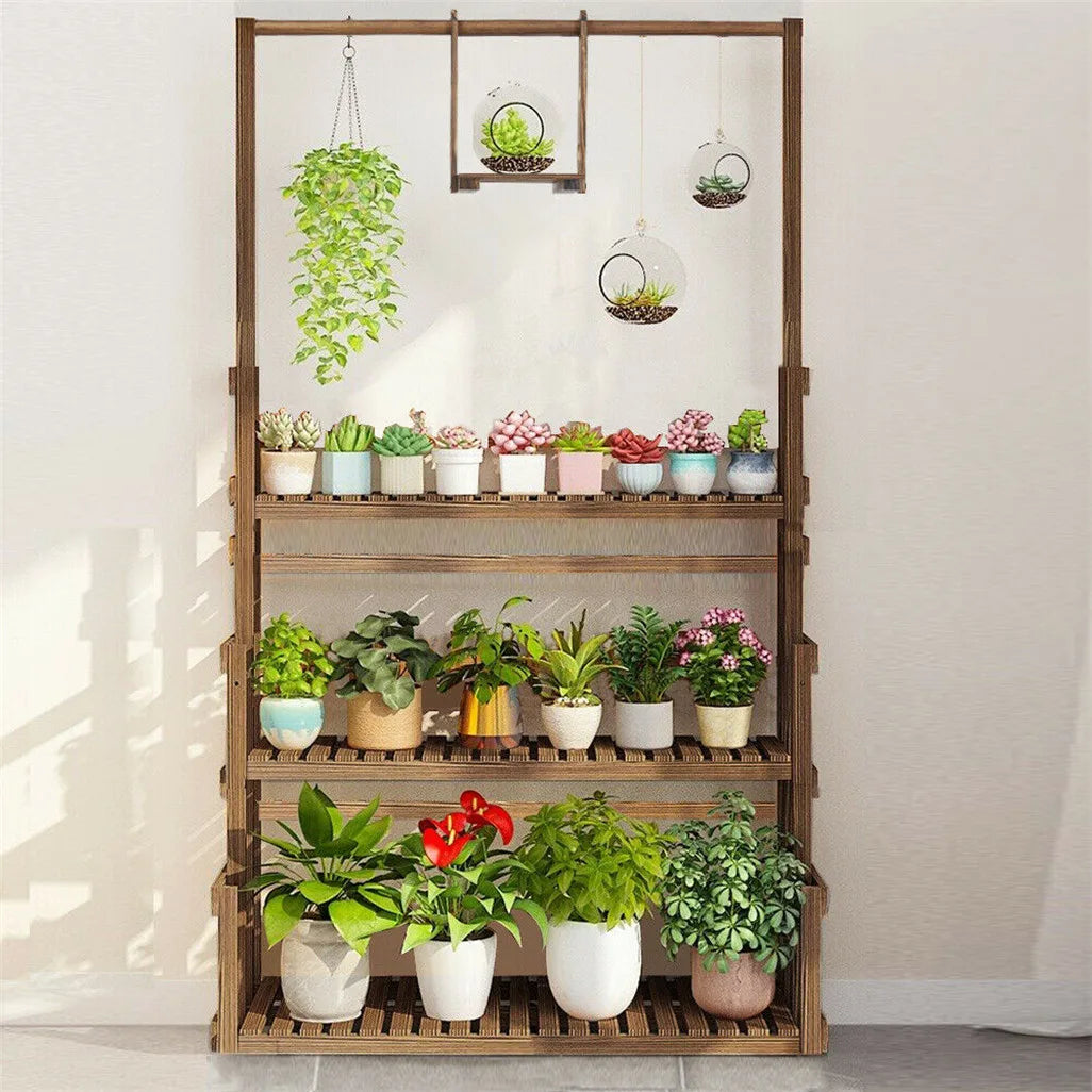 Heavy Duty Wooden Plant Stand 3 Tier Hanging Planter Rack Indoor Outdoor