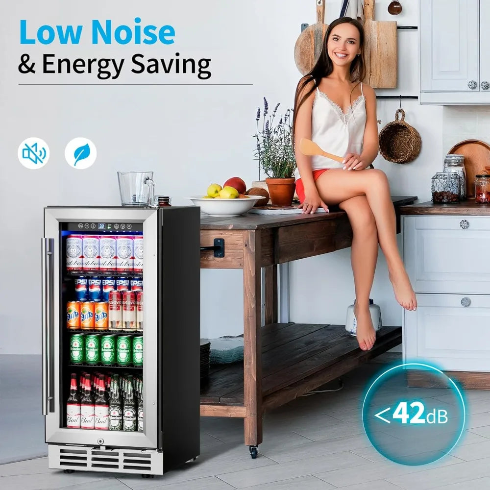 15 Inch Beverage Refrigerator Under Counter 126 Cans Built-in Fridge