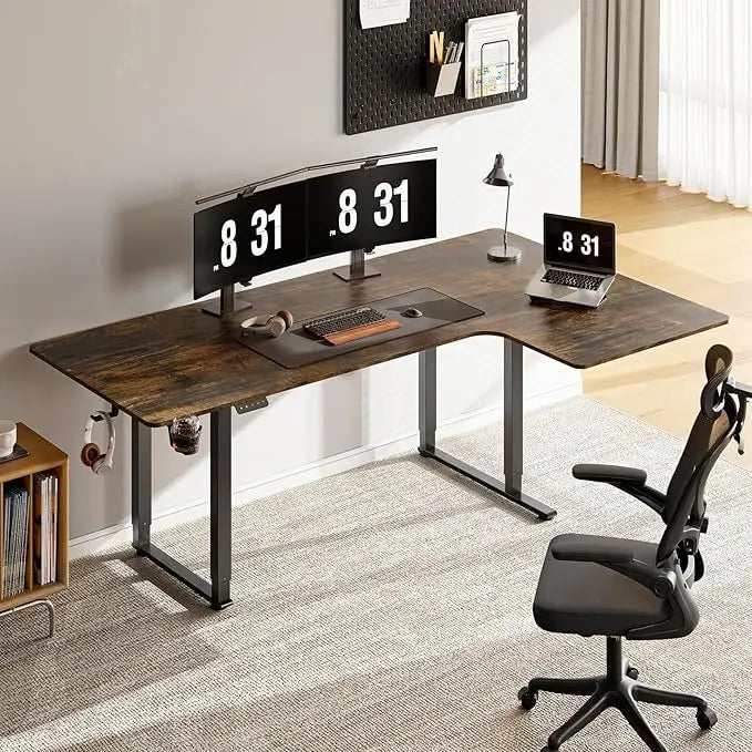 L Shaped Electric Standing Desk 71x43 Inches Adjustable Height Dual Motor