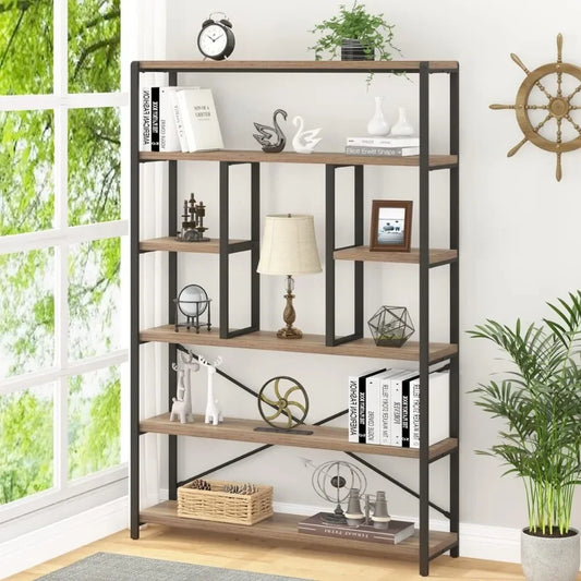 Tall Industrial Etagere Bookcase Modern Open 6 Tier Bookshelf Organizer