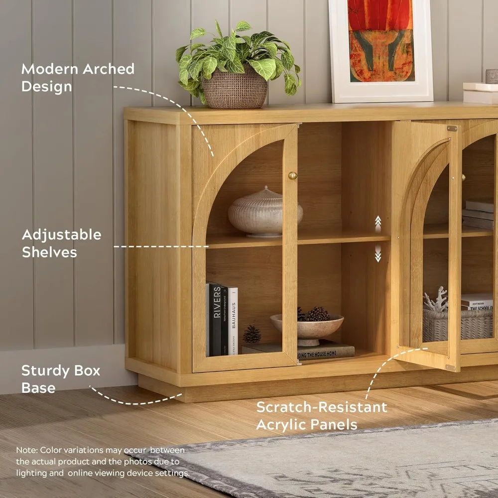 Storage Cabinet 4 Doors Adjustable Shelves Modern Accent Display Buffet