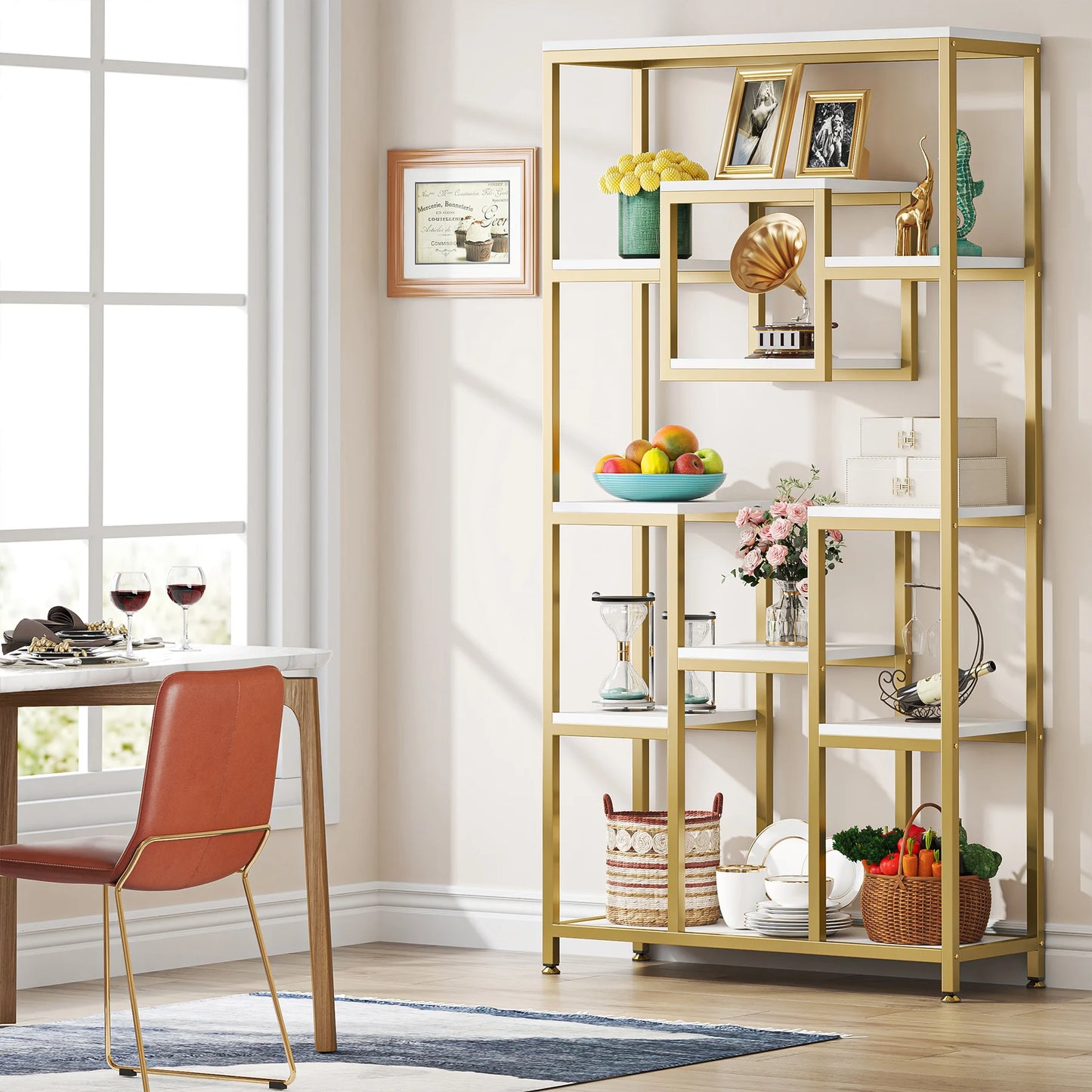 Tribesigns Gold 8-Shelf Etagere Bookcase Modern Display Shelf