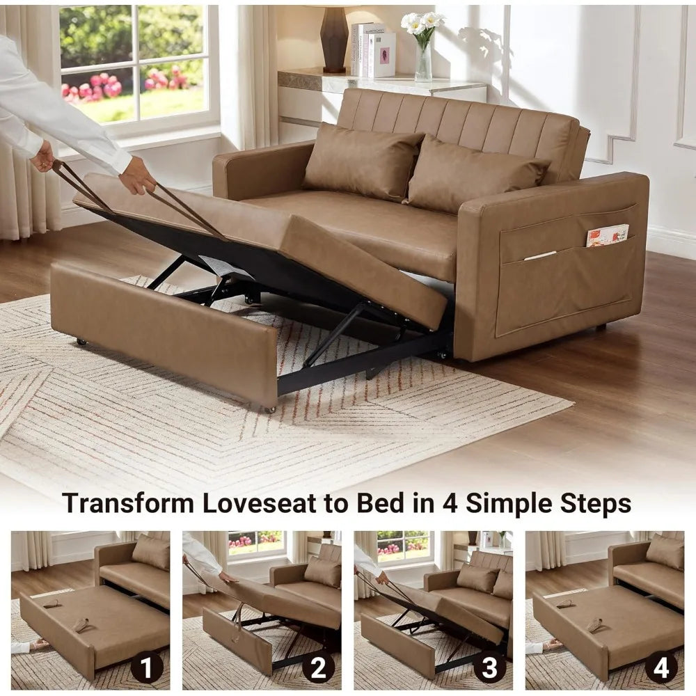 55 Inch Leather Sofa Bed Pull Out Sleeper Loveseat Couch Futon