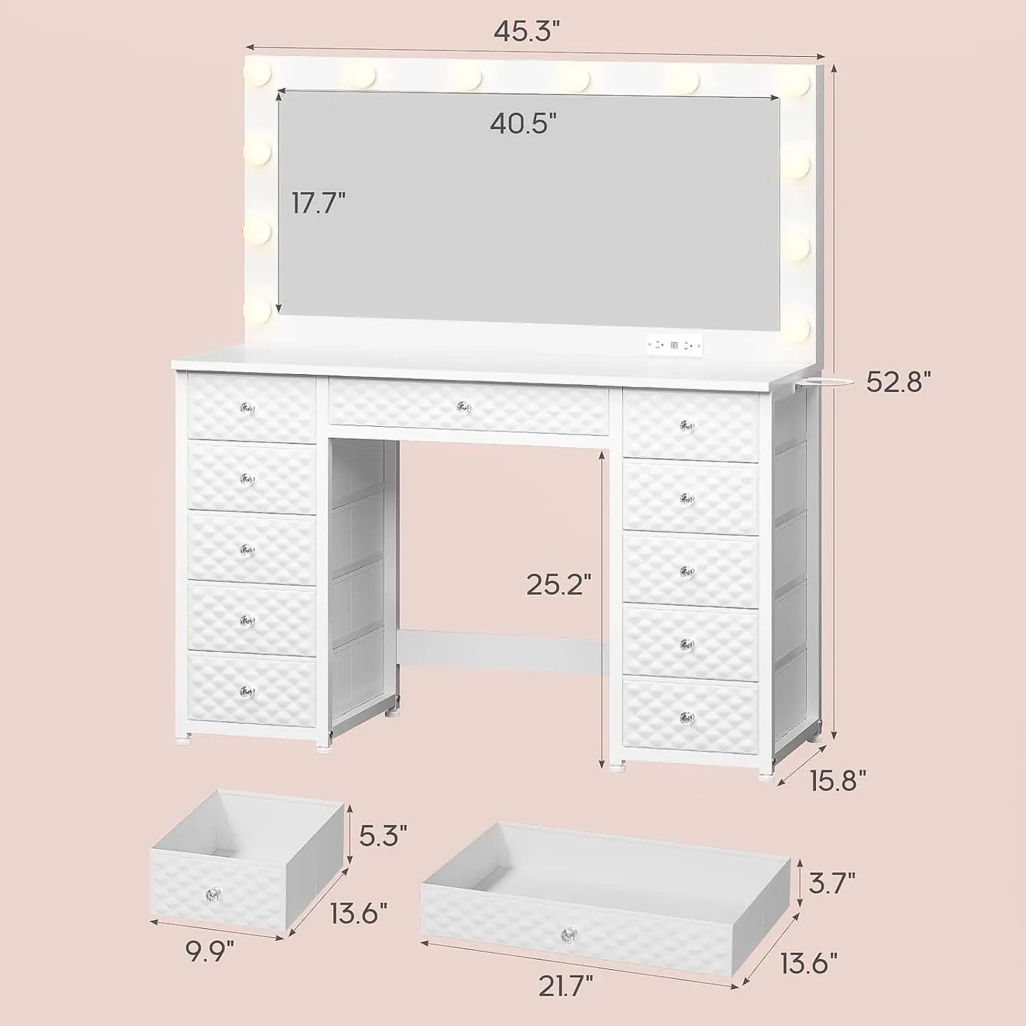 Vanity with Extra Large Mirror Lights Makeup Desk Storage Dressing Table
