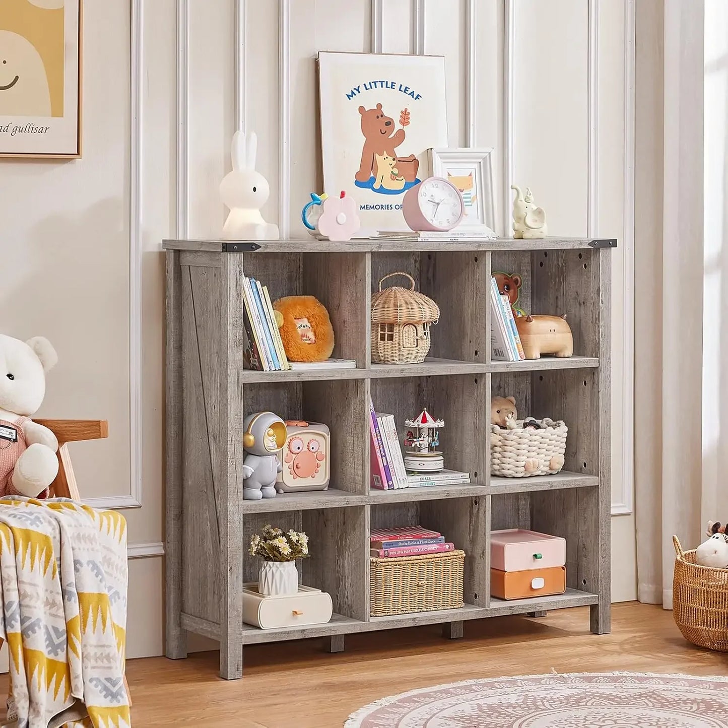 9 Cube Bookcase Farmhouse Wooden Bookshelf Large Open Display Shelf